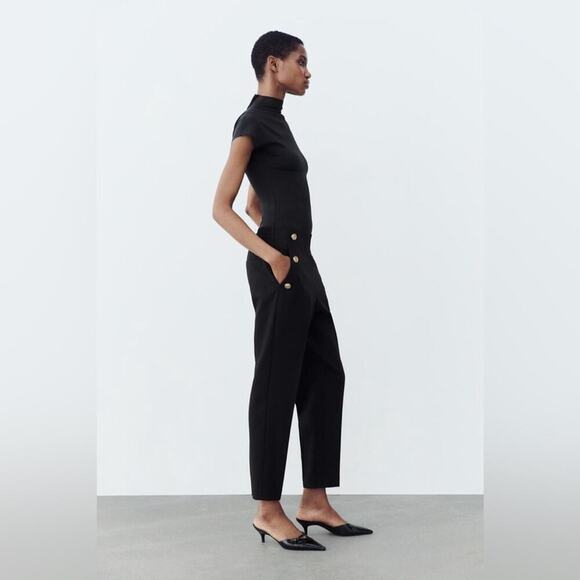 Zara Black BUTTONED STRAIGHT LEG PANTS Size Small - Picture 4 of 12